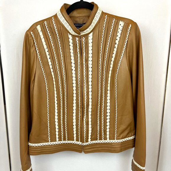 Boston Proper Leather and Lace Jacket Size 12 Boho Spring - Picture 1 of 9